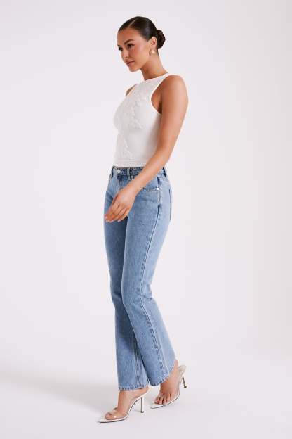 Luci Beaded Flower Mesh Top - White-My Chic Way.All Rights Reserved
