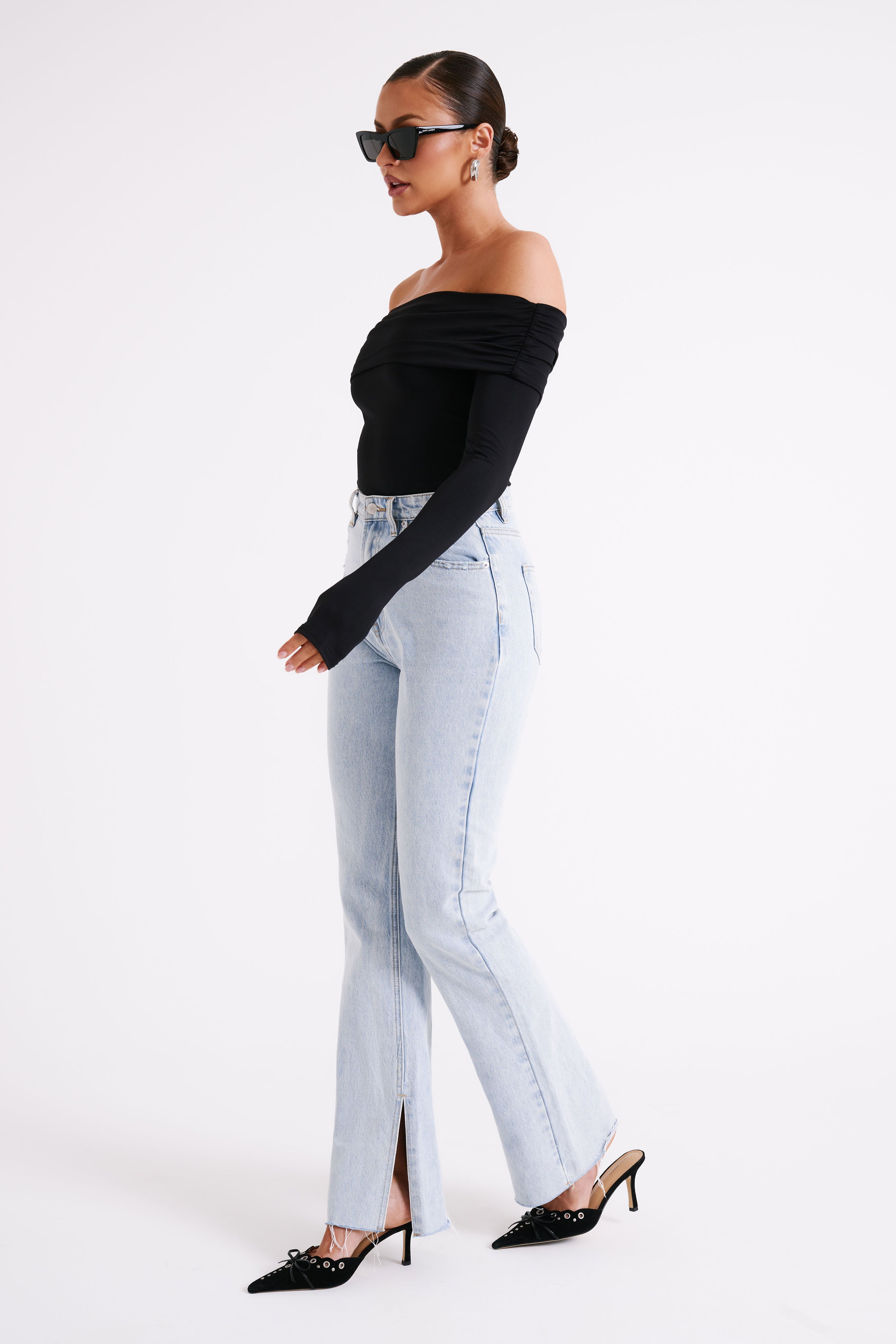 Lucinda Recycled Nylon Off Shoulder Top - Black-My Chic Way.All Rights Reserved