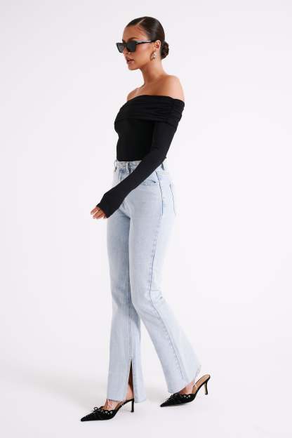 Lucinda Recycled Nylon Off Shoulder Top - Black-My Chic Way.All Rights Reserved