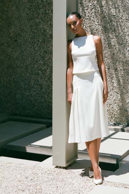 Brigette Pleated Midi Skirt - Ivory-My Chic Way.All Rights Reserved