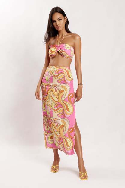 Frankie Two Tone Satin Maxi Skirt - Psychedelic Print-My Chic Way.All Rights Reserved