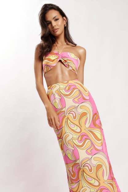 Frankie Two Tone Satin Maxi Skirt - Psychedelic Print-My Chic Way.All Rights Reserved