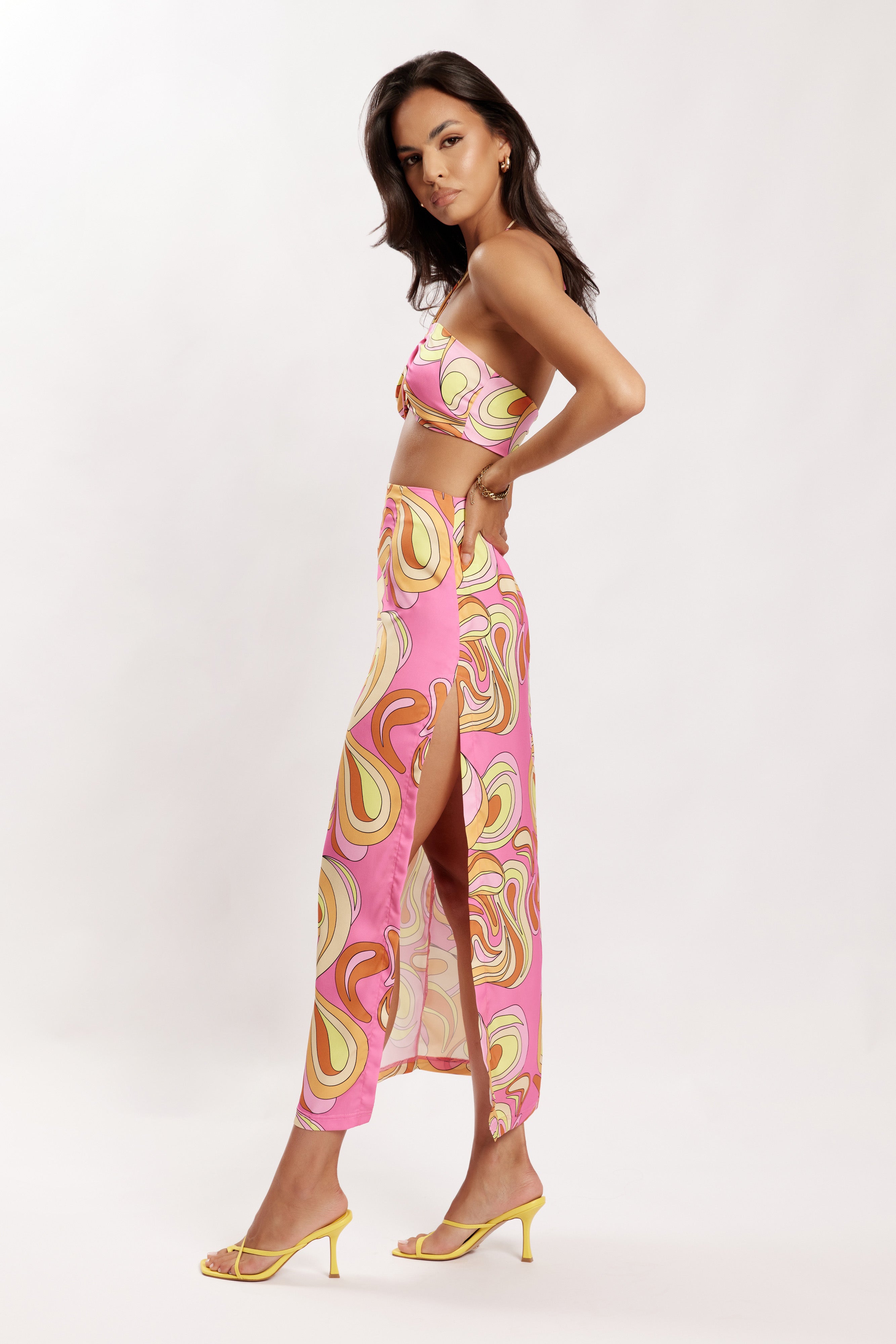 Frankie Two Tone Satin Maxi Skirt - Psychedelic Print-My Chic Way.All Rights Reserved