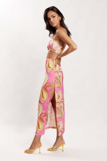 Frankie Two Tone Satin Maxi Skirt - Psychedelic Print-My Chic Way.All Rights Reserved