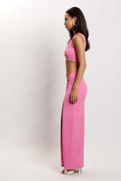 Jacqui Side Split Maxi Skirt - Pink-My Chic Way.All Rights Reserved