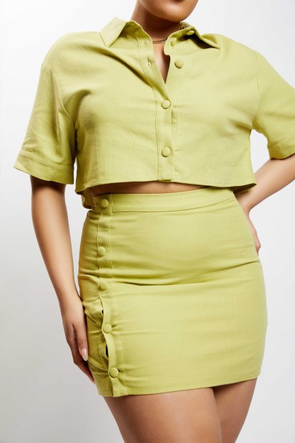 Maja Button Up Linen Mini Skirt - Apple-My Chic Way.All Rights Reserved