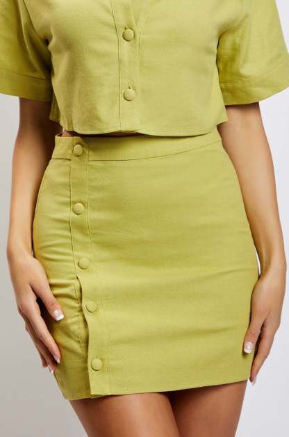 Maja Button Up Linen Mini Skirt - Apple-My Chic Way.All Rights Reserved