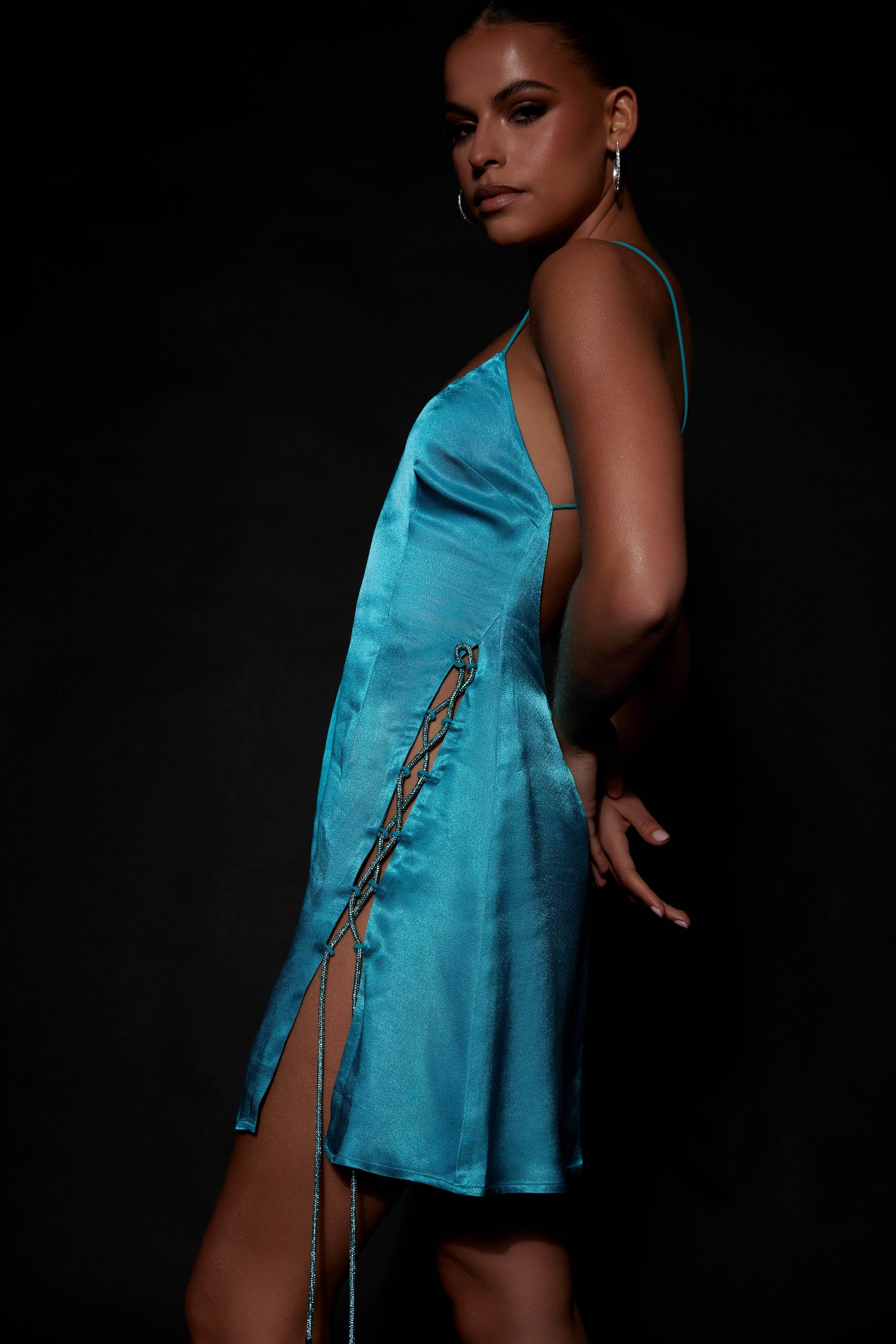 Briah Diamante Rope Mini Dress - Cyan Blue-My Chic Way.All Rights Reserved