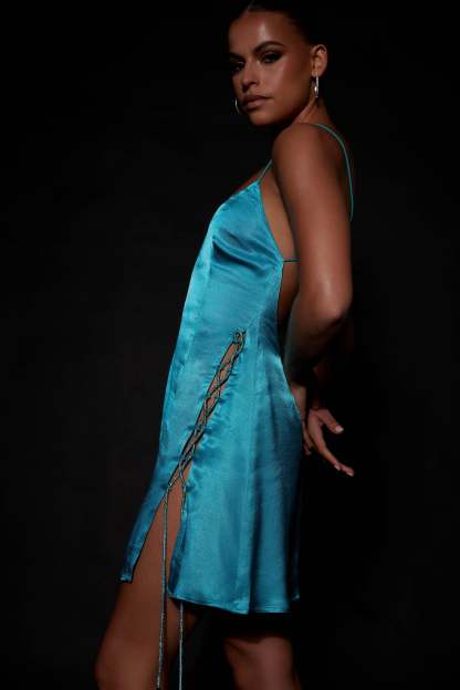 Briah Diamante Rope Mini Dress - Cyan Blue-My Chic Way.All Rights Reserved