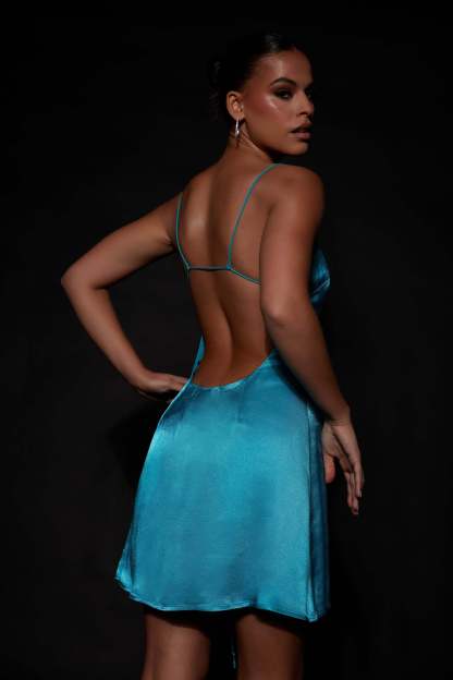 Briah Diamante Rope Mini Dress - Cyan Blue-My Chic Way.All Rights Reserved