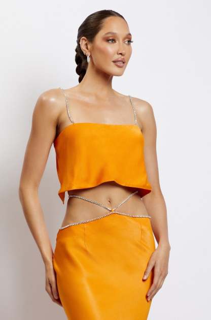 Dayana Straight Cut Crop Top - Mandarin-My Chic Way.All Rights Reserved