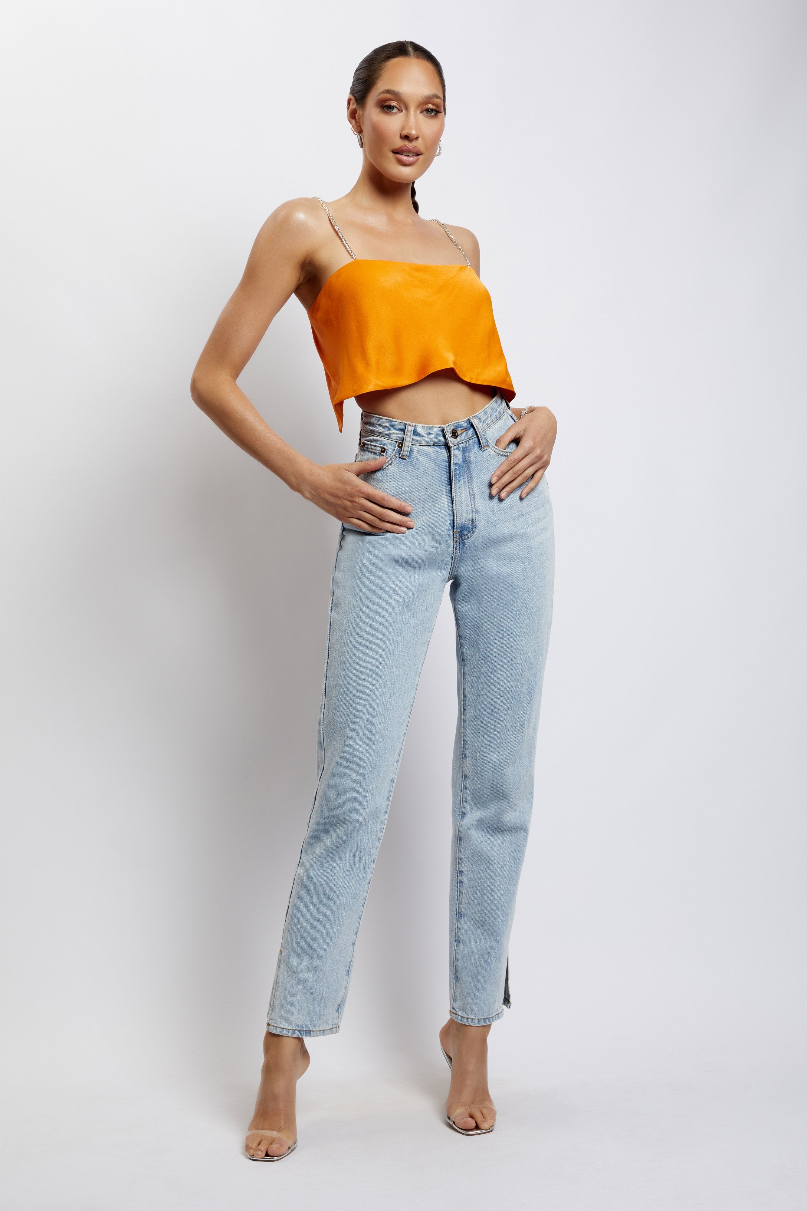 Dayana Straight Cut Crop Top - Mandarin-My Chic Way.All Rights Reserved