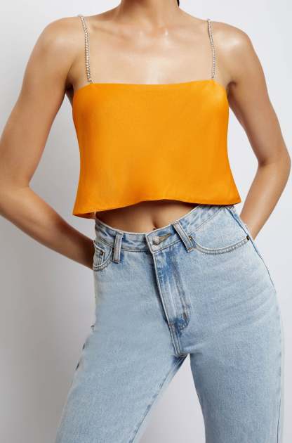 Dayana Straight Cut Crop Top - Mandarin-My Chic Way.All Rights Reserved