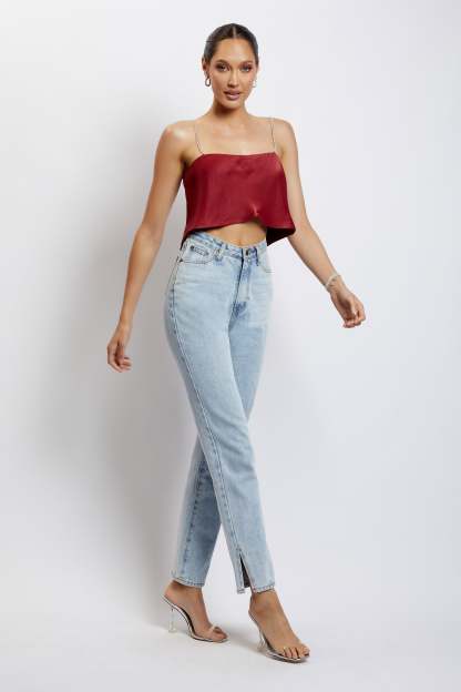 Dayana Straight Cut Crop Top - Wine-My Chic Way.All Rights Reserved