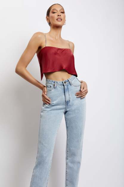 Dayana Straight Cut Crop Top - Wine-My Chic Way.All Rights Reserved