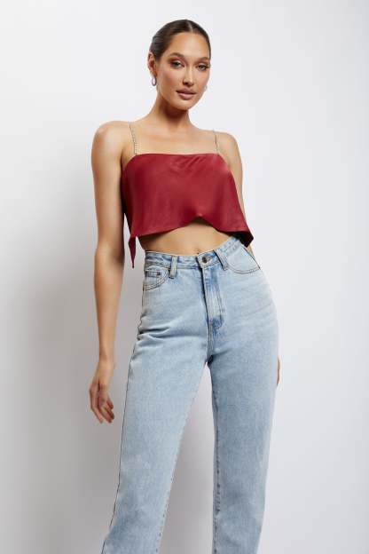 Dayana Straight Cut Crop Top - Wine-My Chic Way.All Rights Reserved