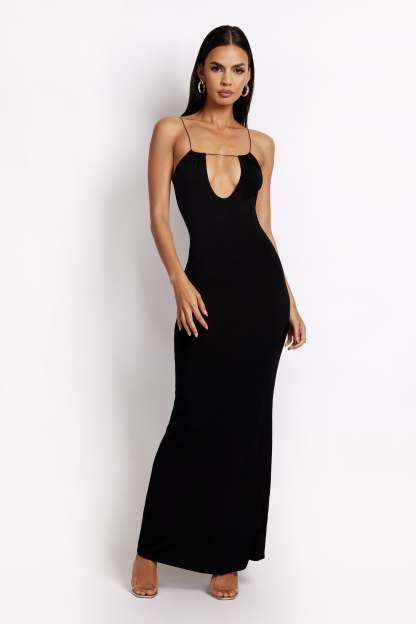 Kirsty Strappy Circle Cutout Maxi Dress - Black-My Chic Way.All Rights Reserved