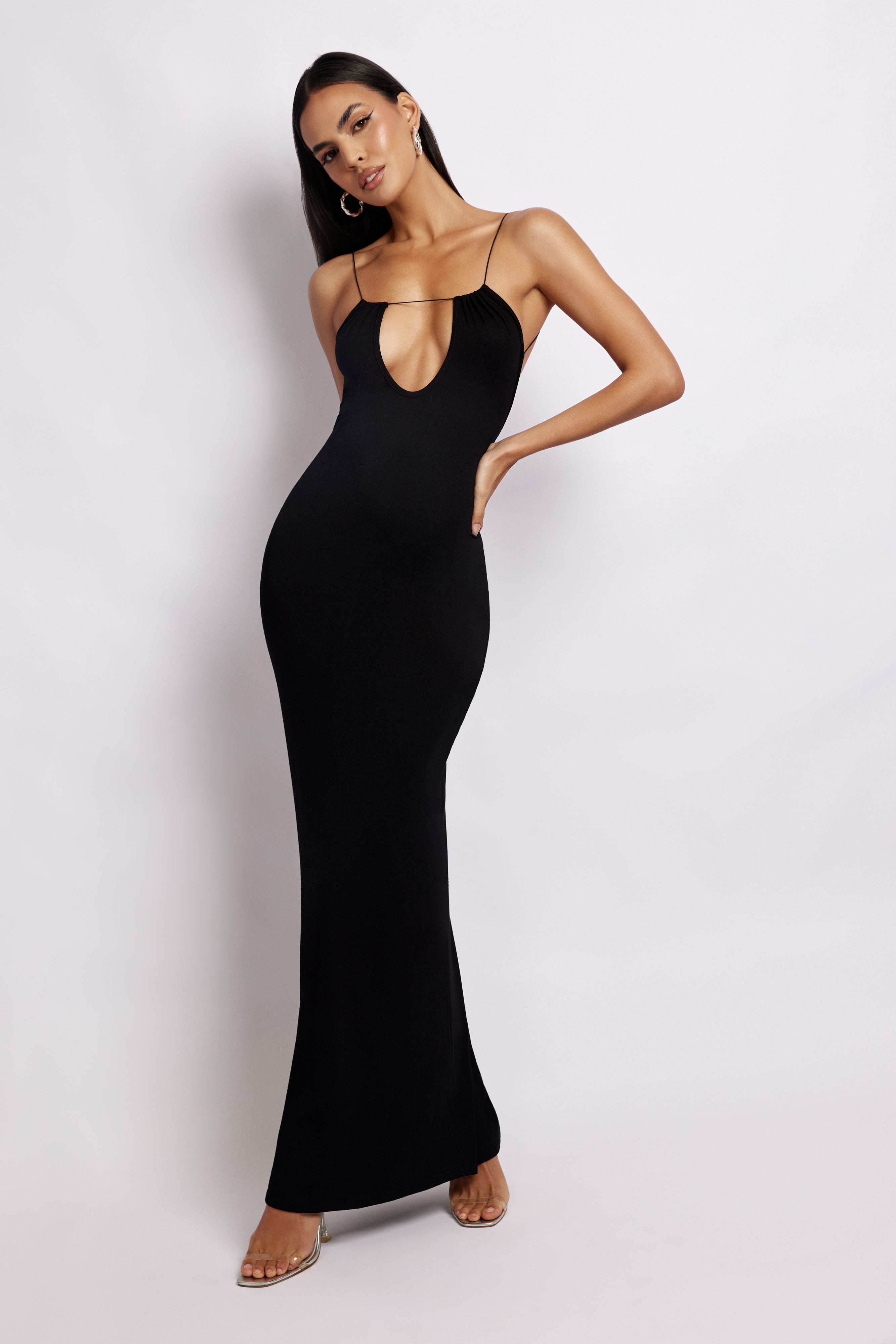 Kirsty Strappy Circle Cutout Maxi Dress - Black-My Chic Way.All Rights Reserved