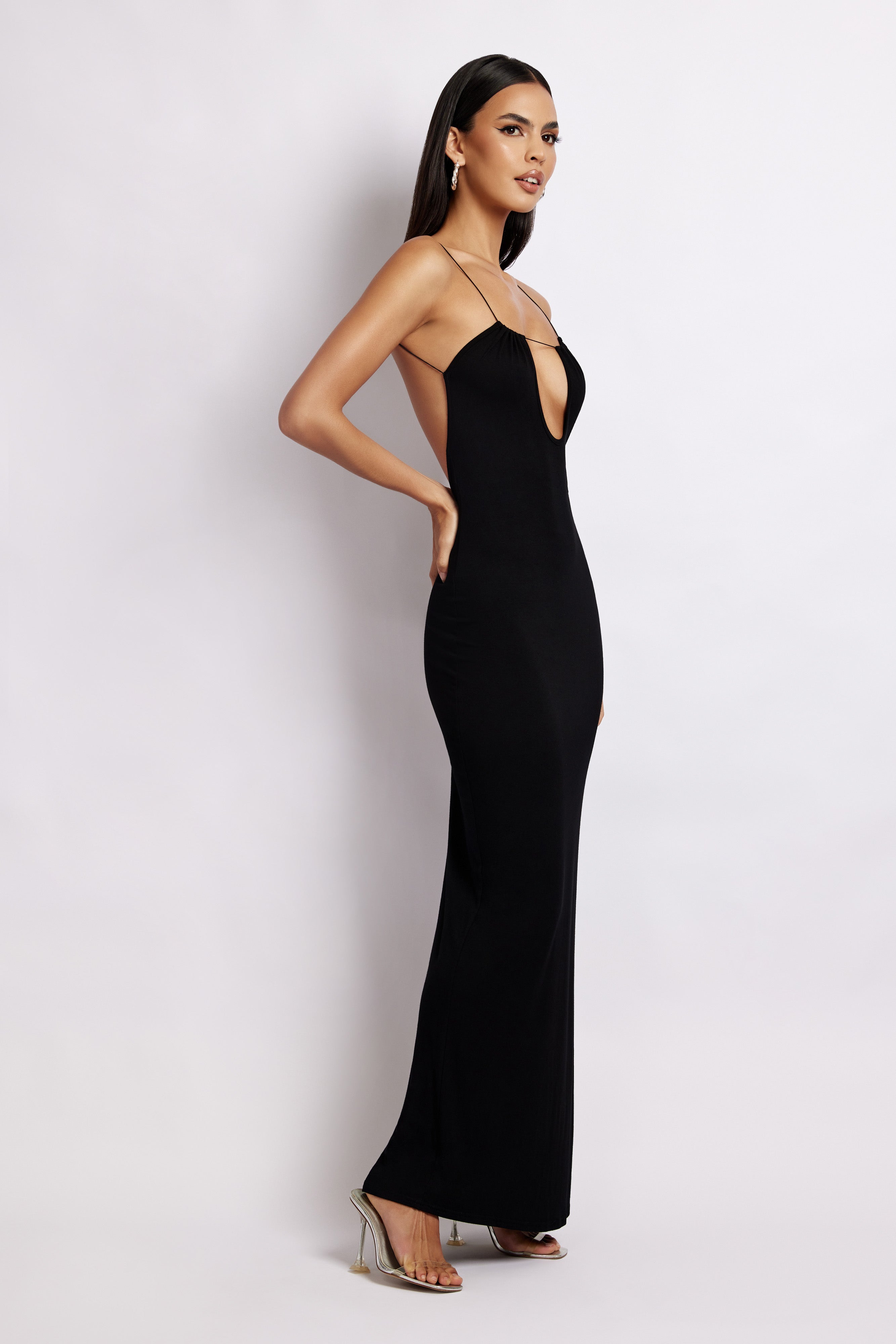 Kirsty Strappy Circle Cutout Maxi Dress - Black-My Chic Way.All Rights Reserved