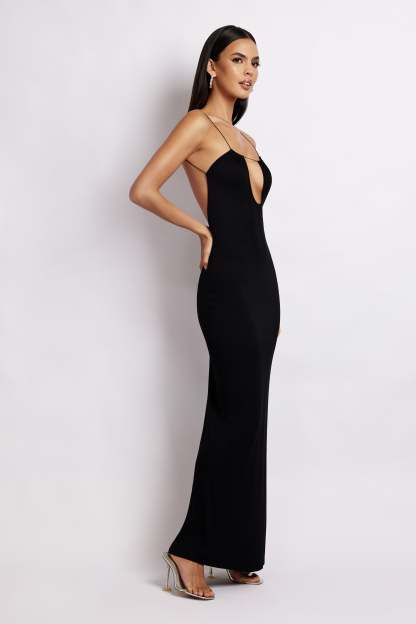 Kirsty Strappy Circle Cutout Maxi Dress - Black-My Chic Way.All Rights Reserved