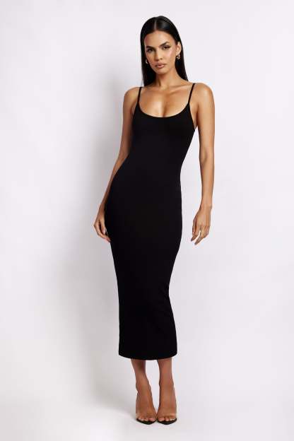 Alexis Ribbed Cami Midi Dress - Black-My Chic Way.All Rights Reserved