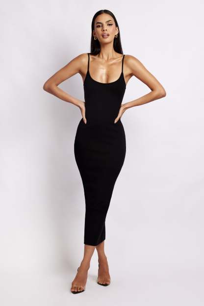 Alexis Ribbed Cami Midi Dress - Black-My Chic Way.All Rights Reserved