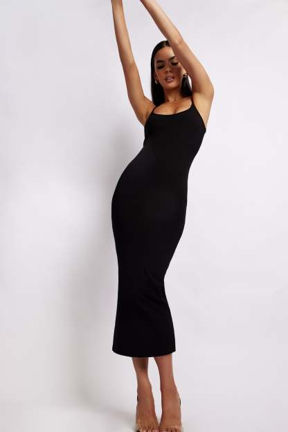 Alexis Ribbed Cami Midi Dress - Black-My Chic Way.All Rights Reserved
