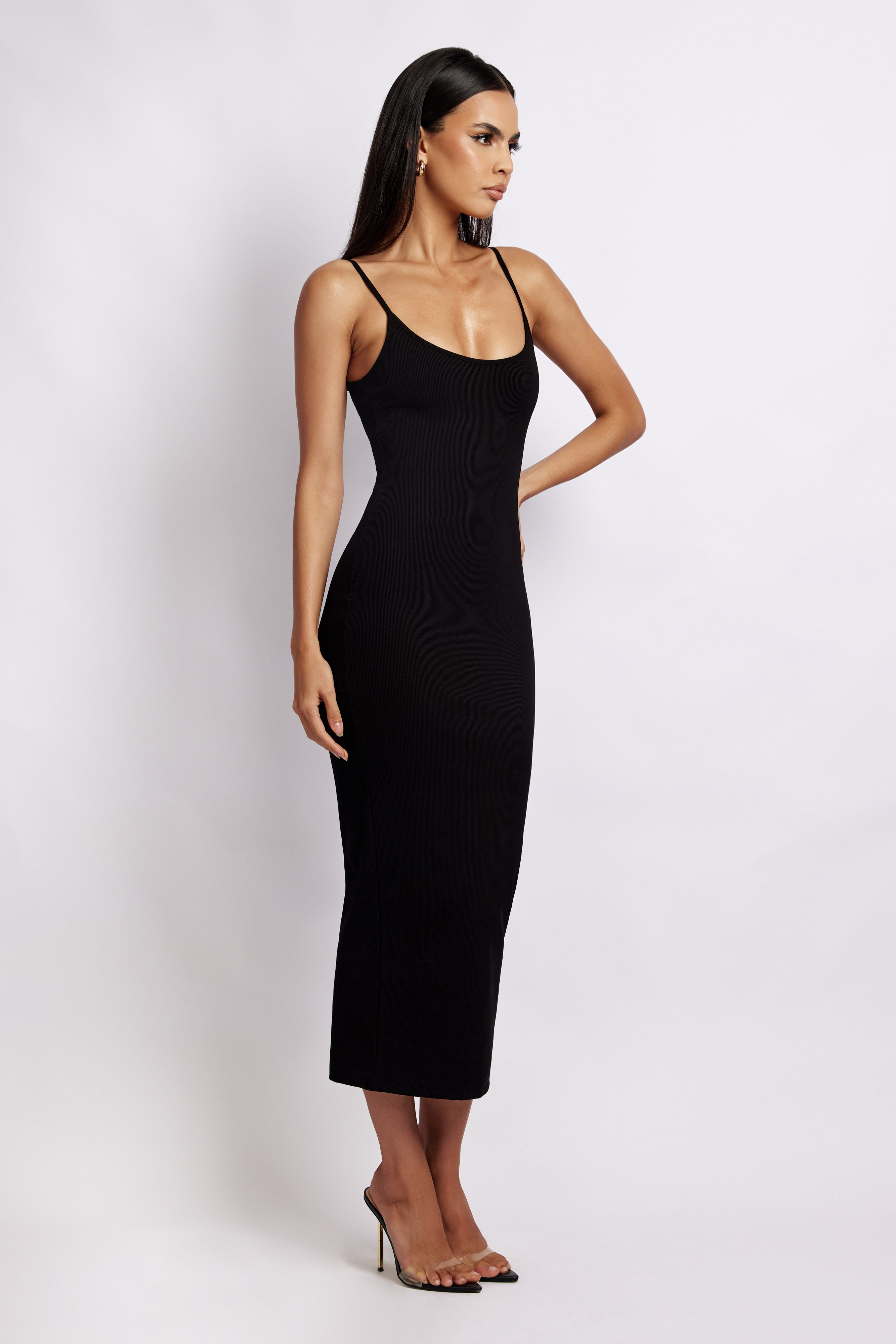 Alexis Ribbed Cami Midi Dress - Black-My Chic Way.All Rights Reserved