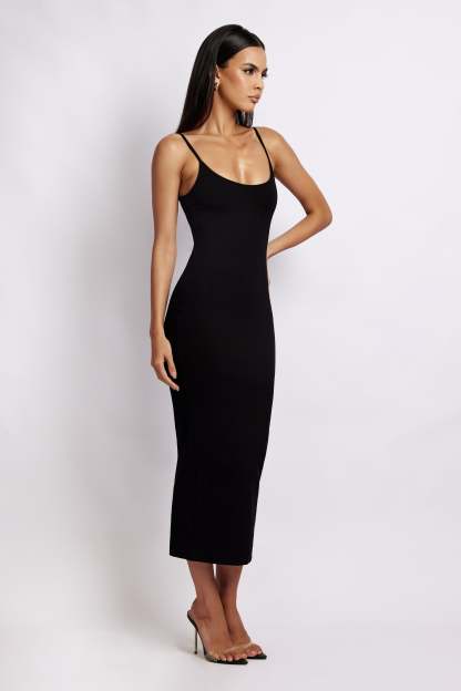 Alexis Ribbed Cami Midi Dress - Black-My Chic Way.All Rights Reserved