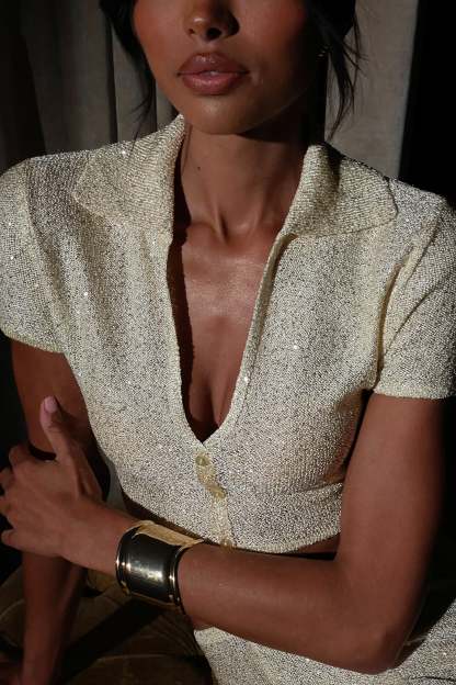 Huntley Sequin Knit Crop Top - Lemon-My Chic Way.All Rights Reserved