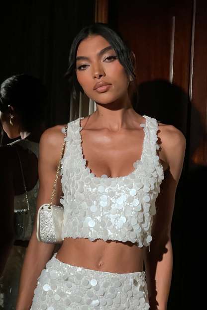 Maude Transparent Sequin Racer Crop Top - Ivory-My Chic Way.All Rights Reserved