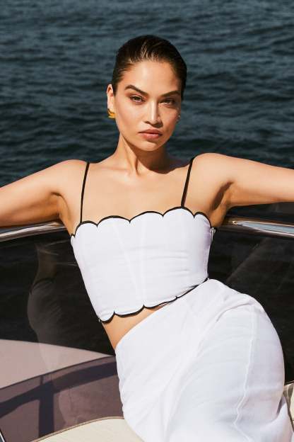 Alessio Scalloped Linen Top - Ivory-My Chic Way.All Rights Reserved