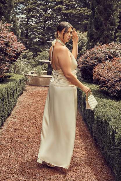 Clara Satin Ruched Maxi Skirt - Buttercream-My Chic Way.All Rights Reserved