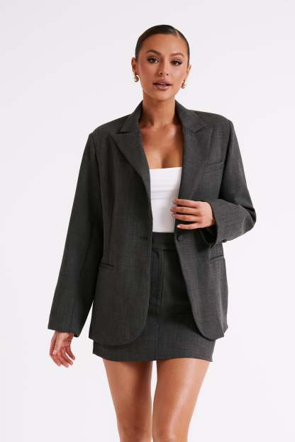 Drew Oversized Textured Blazer - Charcoal-My Chic Way.All Rights Reserved
