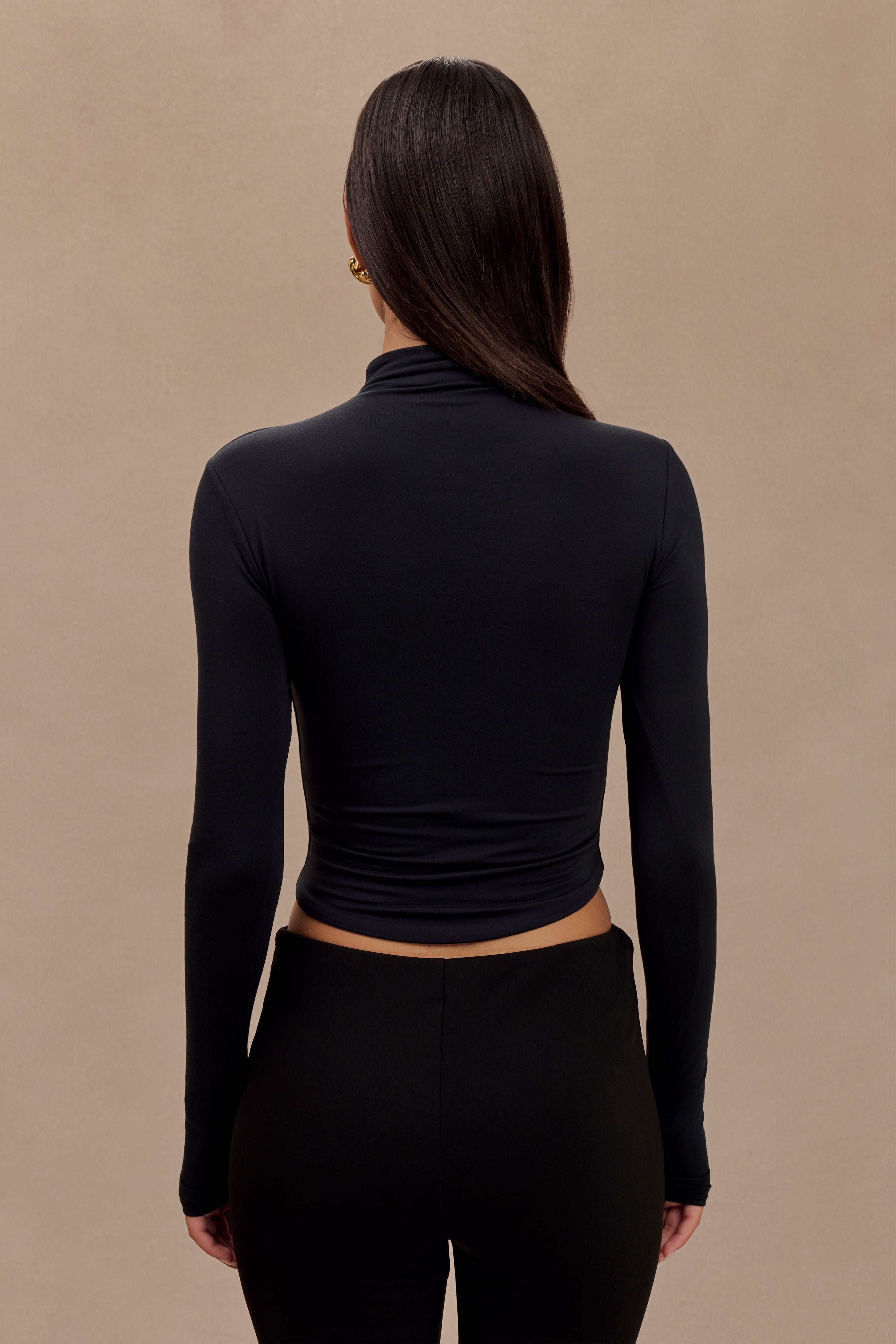 Ember Modal Long Sleeve High Neck Top - Black-My Chic Way.All Rights Reserved