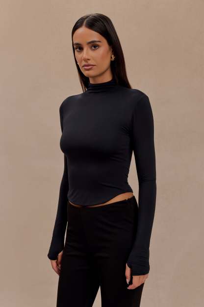 Ember Modal Long Sleeve High Neck Top - Black-My Chic Way.All Rights Reserved