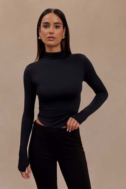 Ember Modal Long Sleeve High Neck Top - Black-My Chic Way.All Rights Reserved