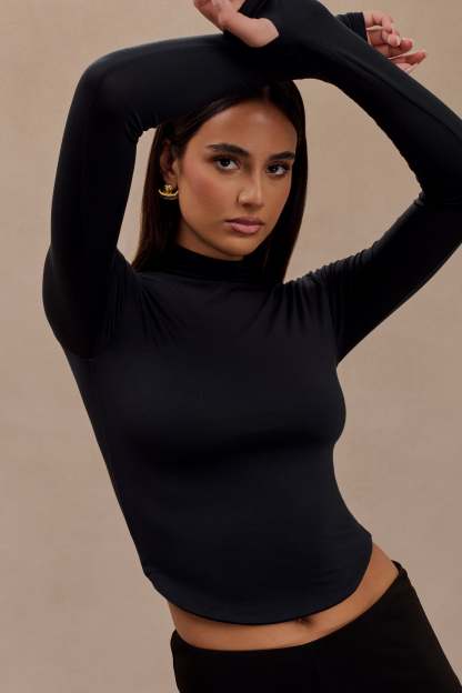 Ember Modal Long Sleeve High Neck Top - Black-My Chic Way.All Rights Reserved
