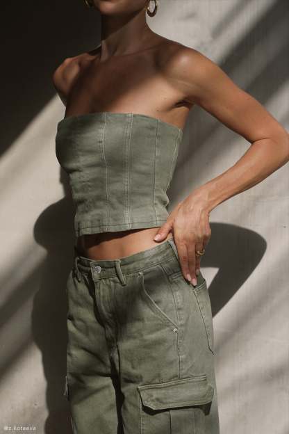 Jordana Denim Tube Top - Khaki-My Chic Way.All Rights Reserved