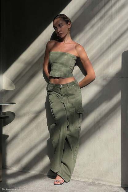 Jordana Denim Tube Top - Khaki-My Chic Way.All Rights Reserved