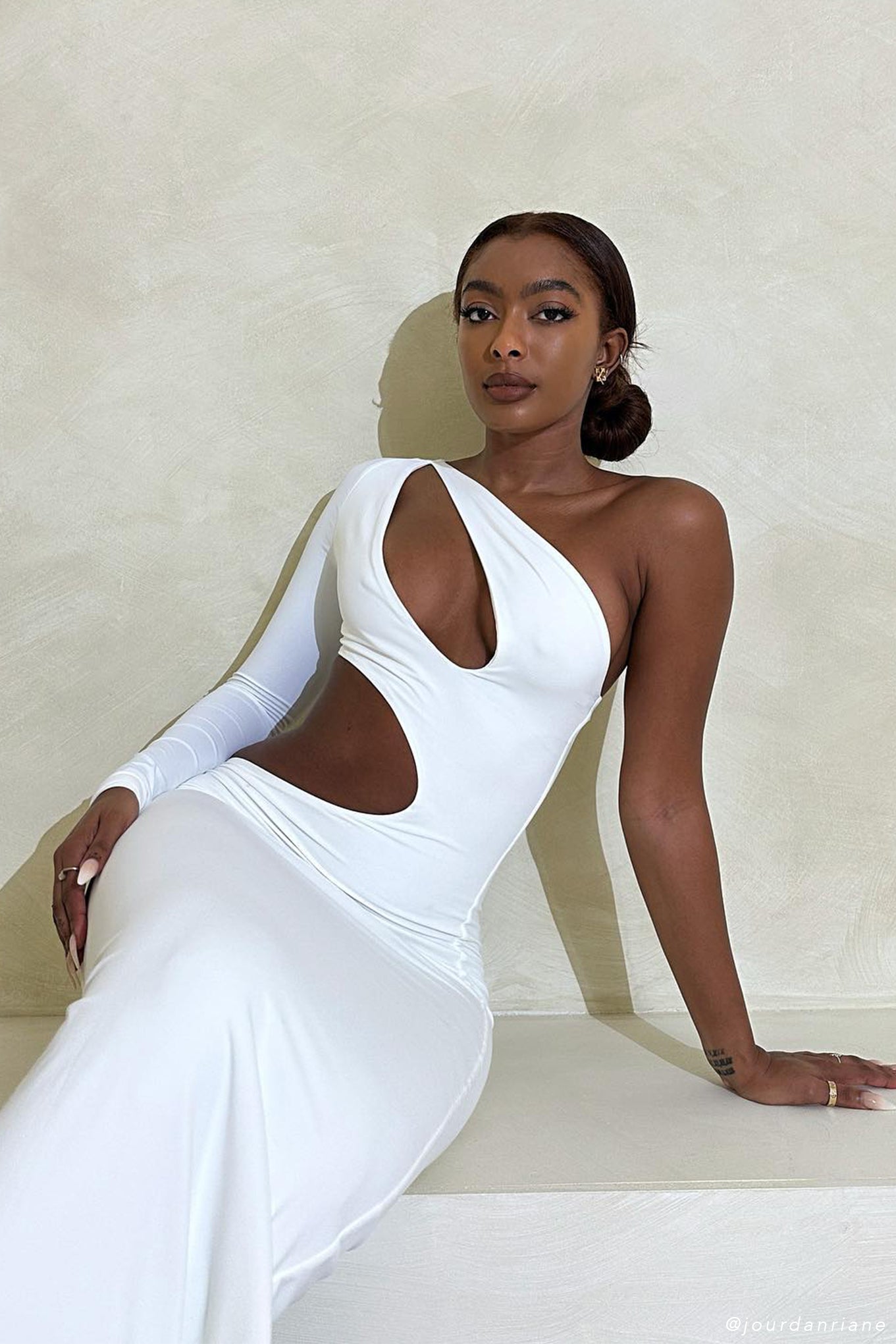 Joyce One Shoulder Cut Out Maxi Dress - White-My Chic Way.All Rights Reserved