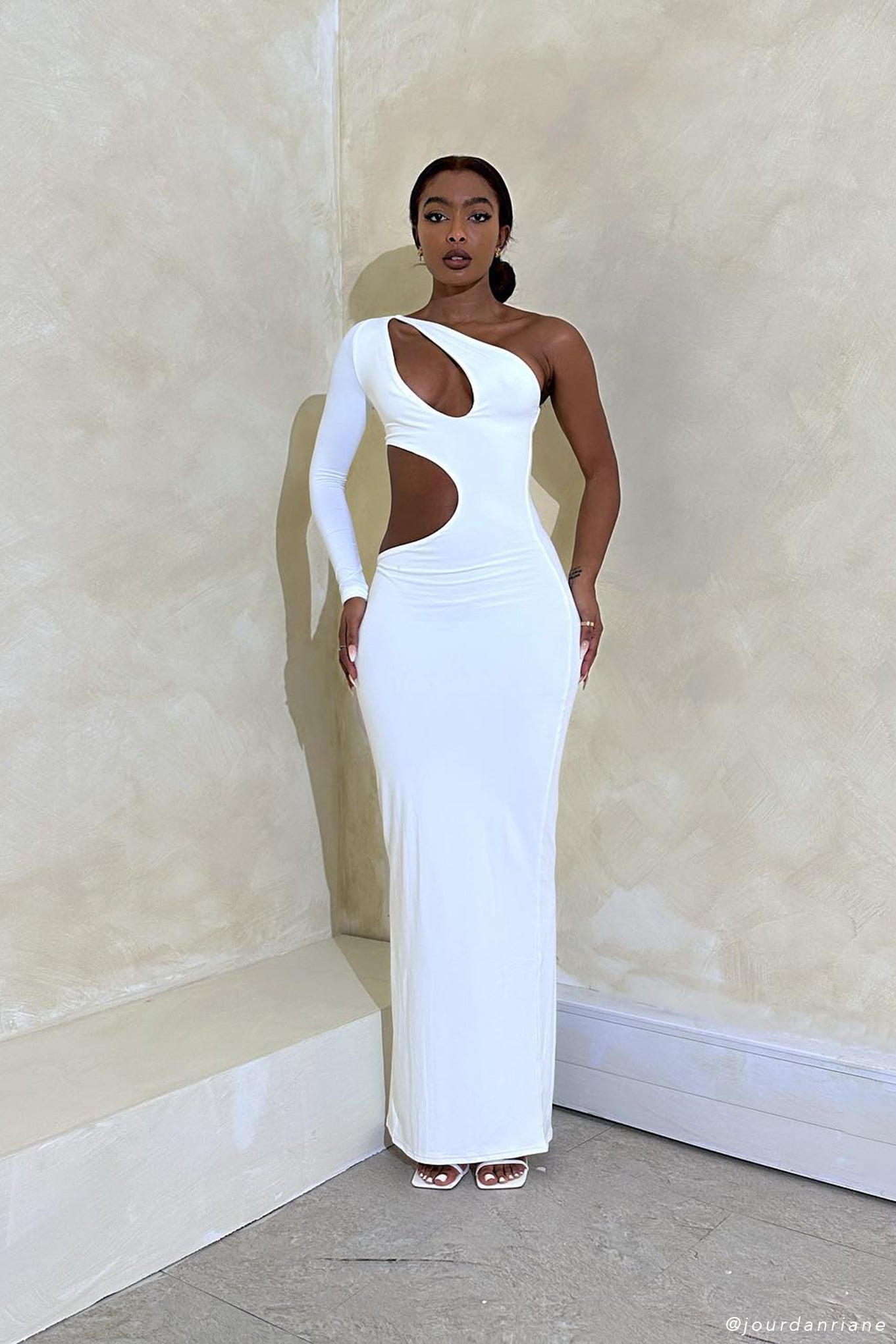 Joyce One Shoulder Cut Out Maxi Dress - White-My Chic Way.All Rights Reserved