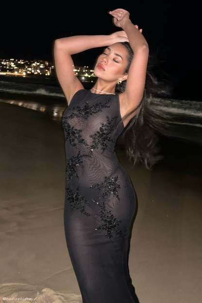 Maeva Embroidered Mesh Maxi Dress - Black-My Chic Way.All Rights Reserved