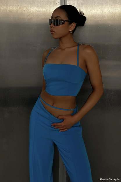 Bahar Seam Line Crop Top - Azure Blue-My Chic Way.All Rights Reserved