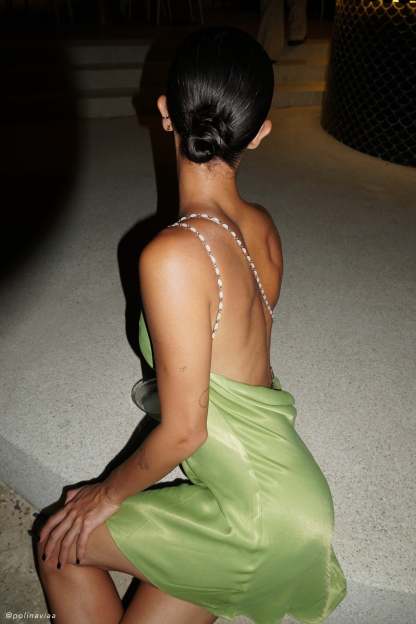 Berina One Shoulder Mini Dress With Pearl Trim - Parakeet Green-My Chic Way.All Rights Reserved