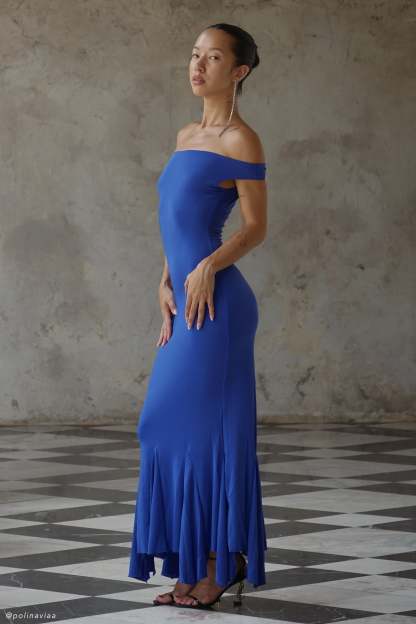 Analina Slinky Handkerchief Midi Dress - Cobalt Blue-My Chic Way.All Rights Reserved