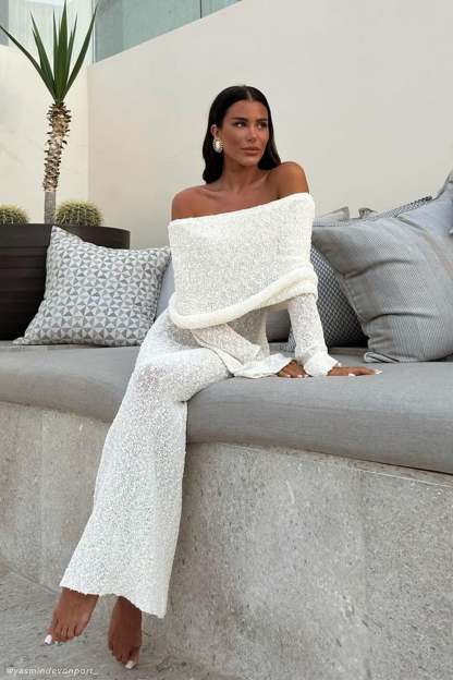 Marisol Off Shoulder Boucle Maxi Dress - Ivory-My Chic Way.All Rights Reserved