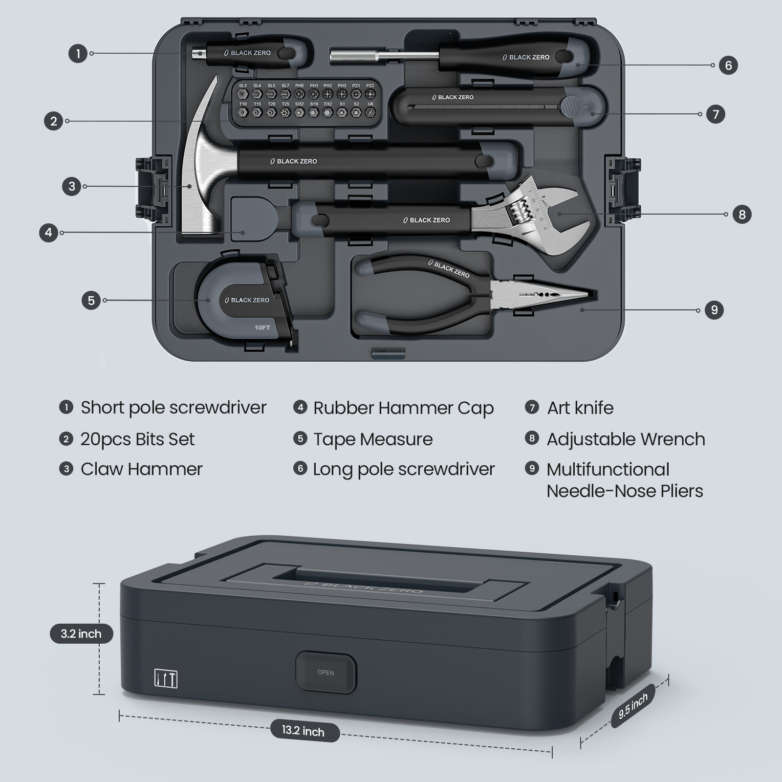 Hand Tool Set, DIY Set Tool Household, with Screwdriver Wrench Hammer Tape Plier and Toolbox Storage Case, includes All Essential Tools for Home, Garage, Office and College Dormitory Use