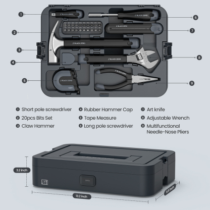 Hand Tool Set, DIY Set Tool Household, with Screwdriver Wrench Hammer Tape Plier and Toolbox Storage Case, includes All Essential Tools for Home, Garage, Office and College Dormitory Use