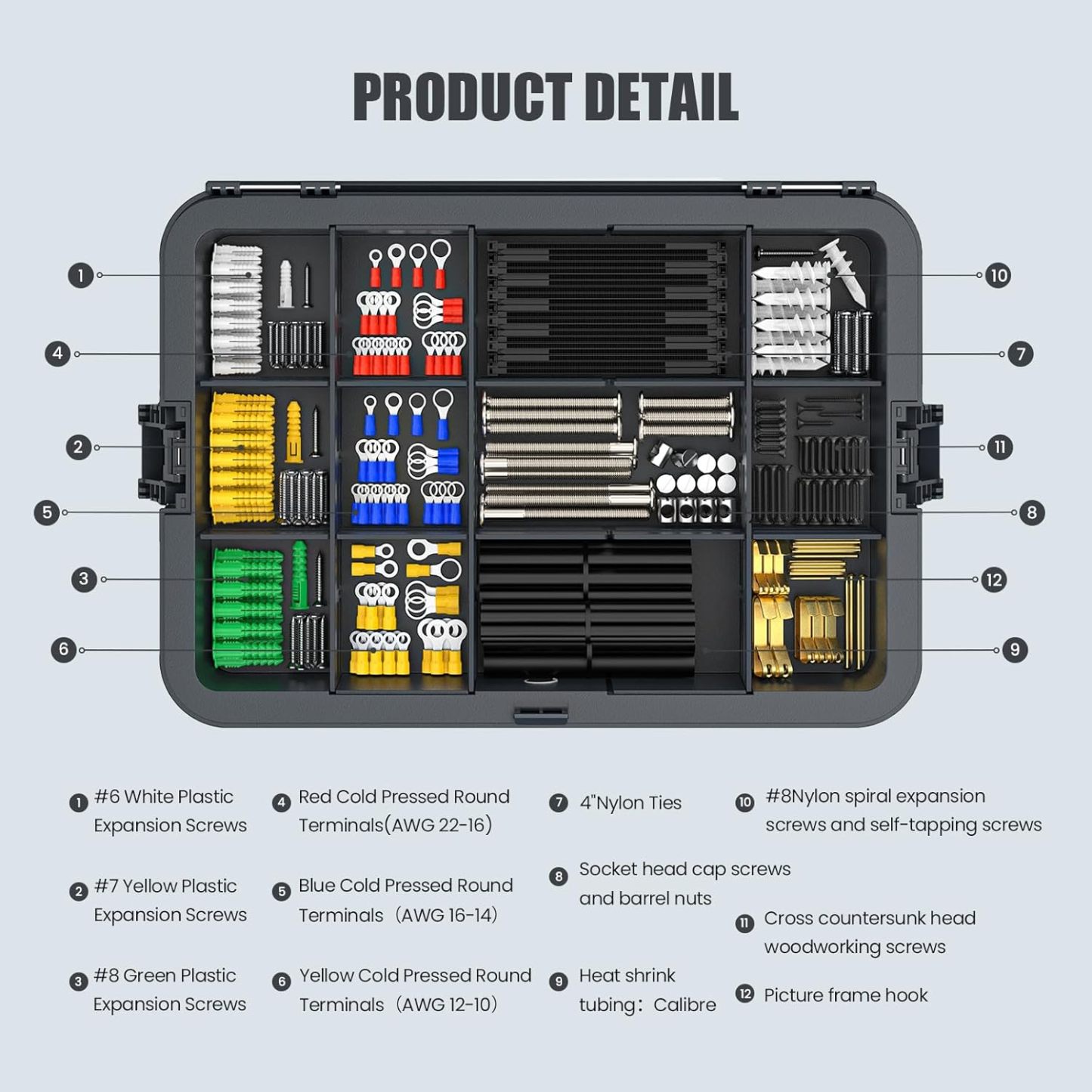 525 Mechanics Tools Kit - Expansion Screws, Cold Pressed Round Terminals, Hexagon Socket Head Cap Screws And Barrel Nuts Parts Storage Case Tools Box Organizer Hardware Organizers